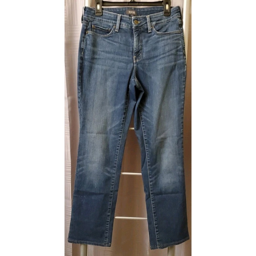 NYDJ Women Jeans 6 Blue Marilyn Straight Leg Mid Rise Lift Tuck Slimming Stretch